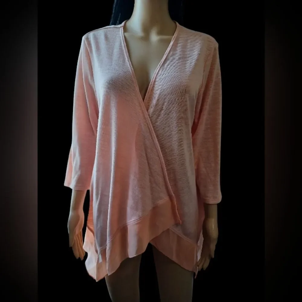 Studio Works Peach Orange Cardigan With Sheer Trim